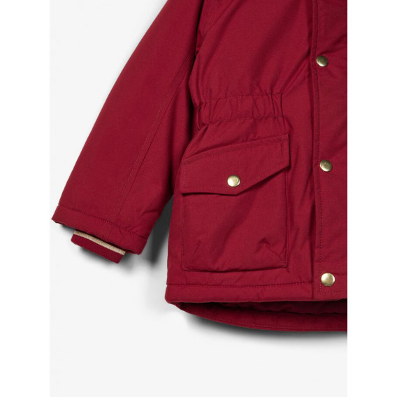 Κόκκινο μπουφάν με χνουδωτή κουκούλα για κορίτσια Name it 171895 4