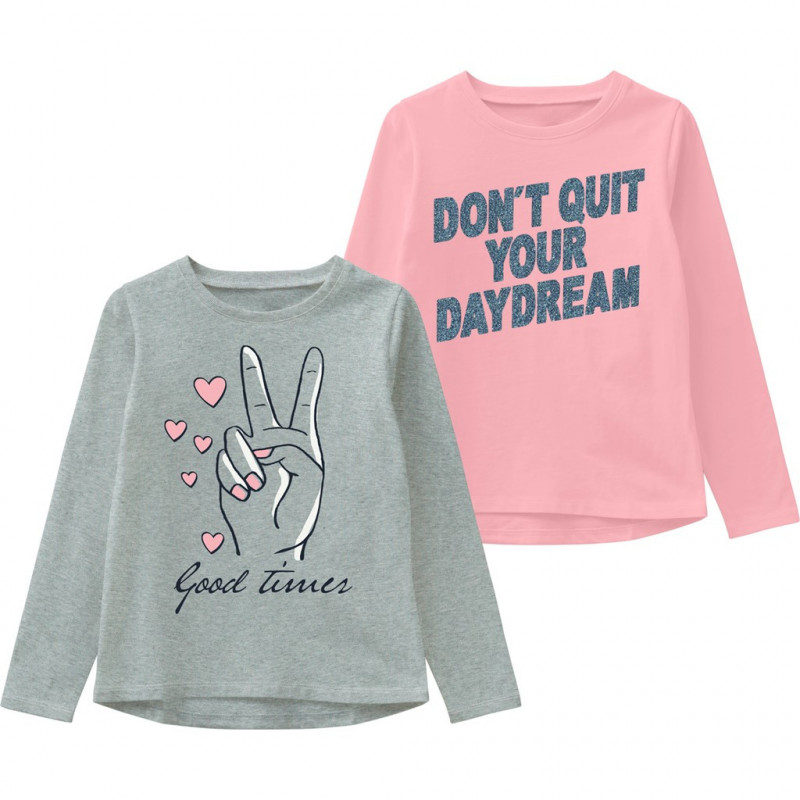 Σετ από δύο μακρυμάνικες μπλούζες σε γκρι και ροζ χρώμα για κορίτσια  171911
