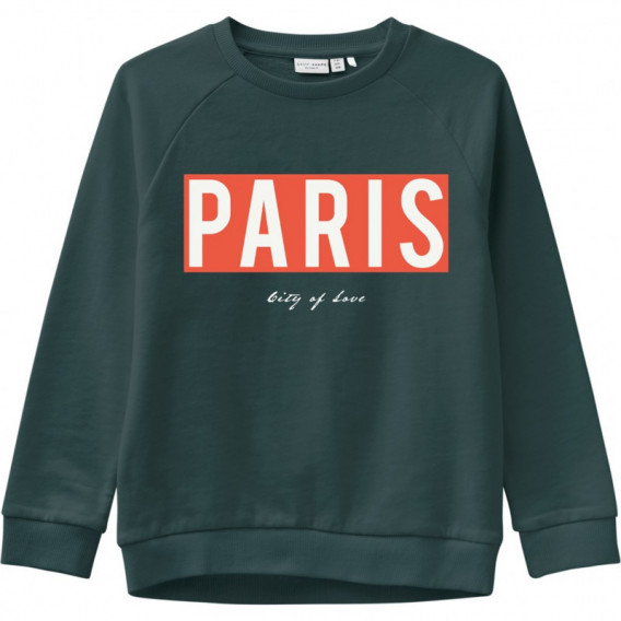 Σκούρο πράσινο φούτερ με γράμματα "Paris" για κορίτσια Name it 171960 