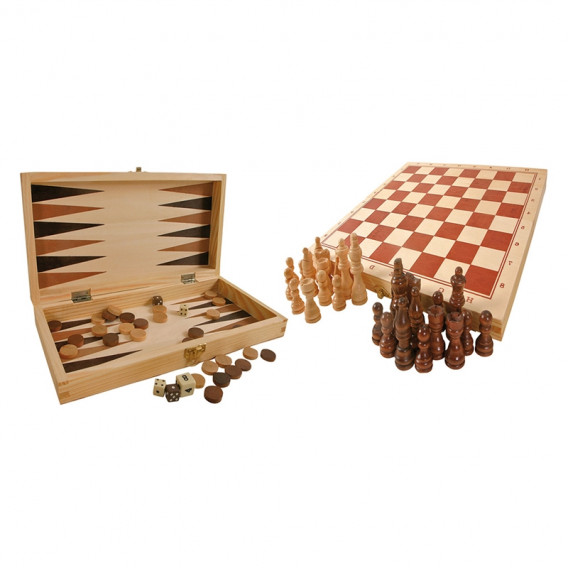 3 σε 1 παιχνίδια-  σκάκι, τάβλι και ζάρια σε ξύλινο κουτί Small Foot 172472 