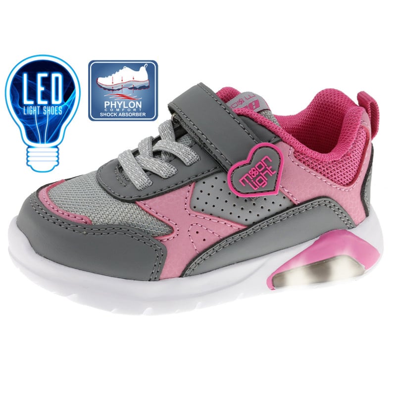 Sneakers με φωτεινή σόλα σε γκρι και ροζ χρώμα για μωρά ( κορίτσια )  172603