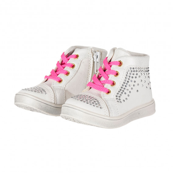 Ψηλά αθλητικά παπούτσια με ασημένιες πετρούλες για κοριτσάκια, λευκά Star 173409 