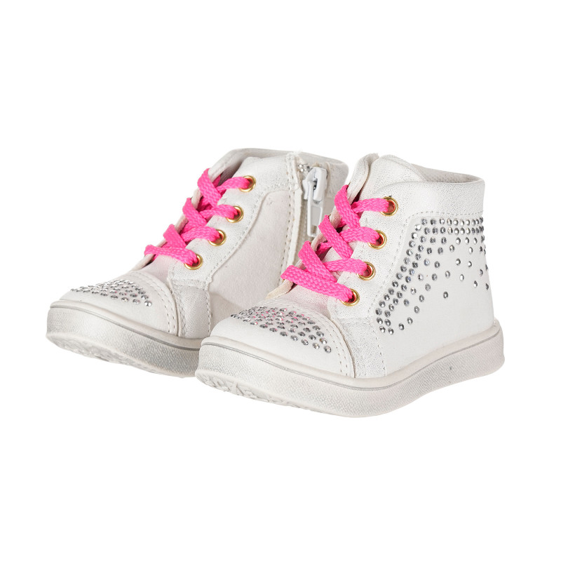 Ψηλά αθλητικά παπούτσια με ασημένιες πετρούλες για κοριτσάκια, λευκά  173409