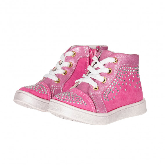 Ψηλά αθλητικά παπούτσια με ασημένιες πετρούλες για κοριτσάκια, ροζ Star 173412 