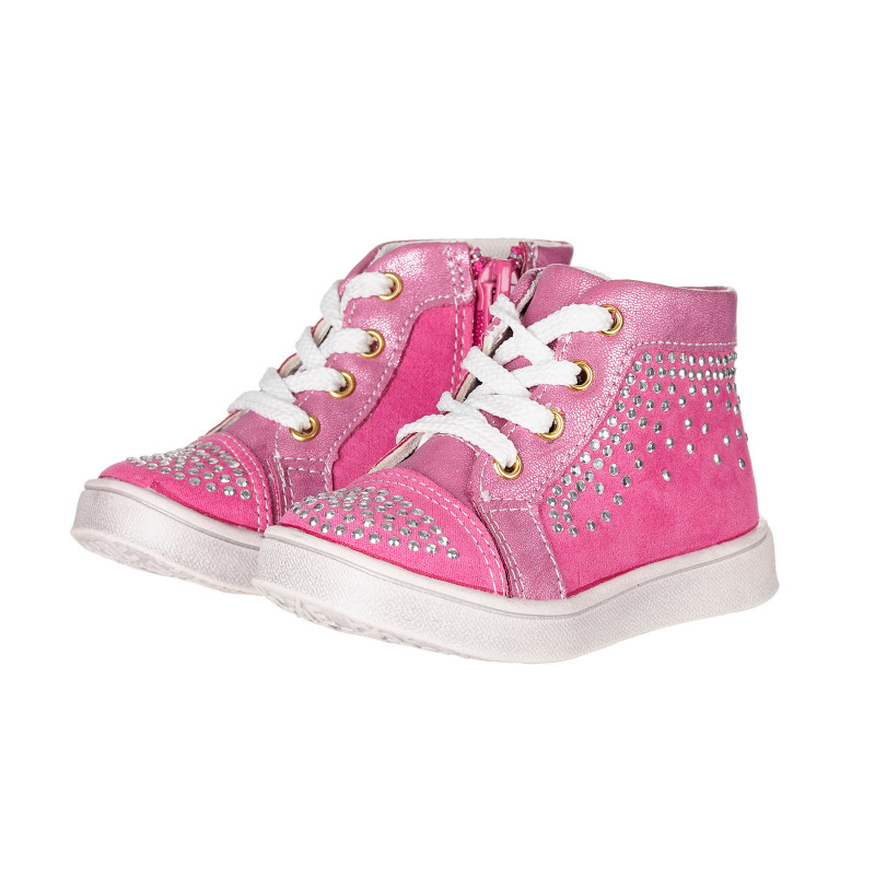 Ψηλά αθλητικά παπούτσια με ασημένιες πετρούλες για κοριτσάκια, ροζ  173412