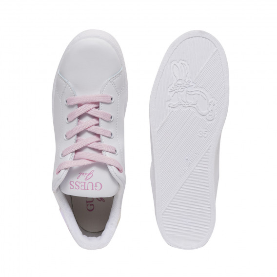 Πάνινα παπούτσια με ροζ γραβάτες για κορίτσια, λευκό Guess 175222 5