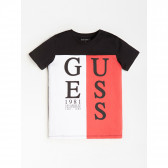 Βαμβακερό μπλουζάκι με επιγραφή σε μαύρο χρώμα για αγόρια, σε λευκό και κόκκινο χρώμα Guess 175818 3