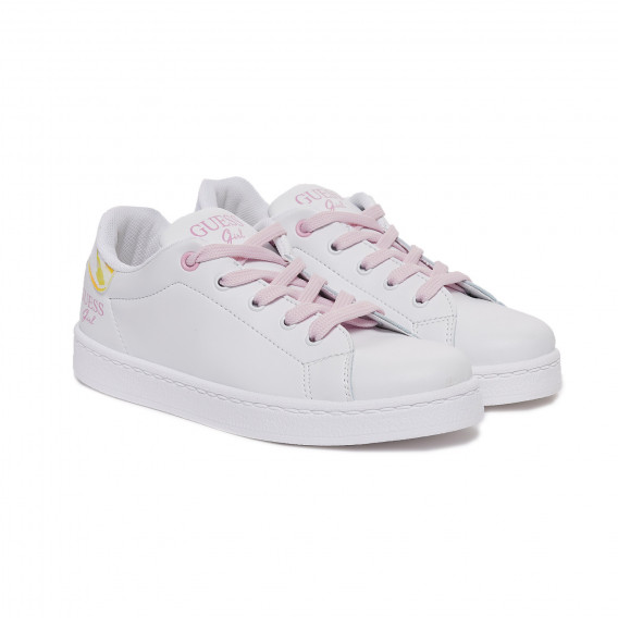 Πάνινα παπούτσια με ροζ γραβάτες για κορίτσια, λευκό Guess 175930 