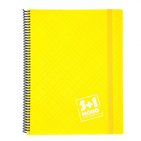 Σημειωματάριο MONO 5 + 1 με λάστιχο, A4, 110 φύλλα, τετραγωνάκια/ριγέ, κίτρινο Gipta 177648 