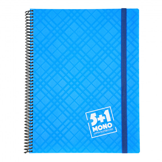 Σημειωματάριο MONO 5 + 1 με λάστιχο, A4, 110 φύλλα, τετραγωνάκια/ριγέ, μπλε Gipta 177653 