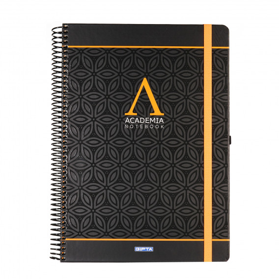 Σημειωματάριο Academia με πορτοκαλί λάστιχο, Α 4, 120 φύλλα, ριγέ, μαύρο Gipta 178249 