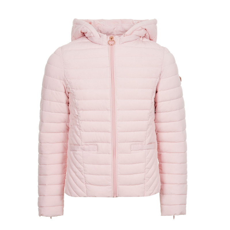 Ροζ πουπουλένιο μπουφάν με κουκούλα για κορίτσια  180442