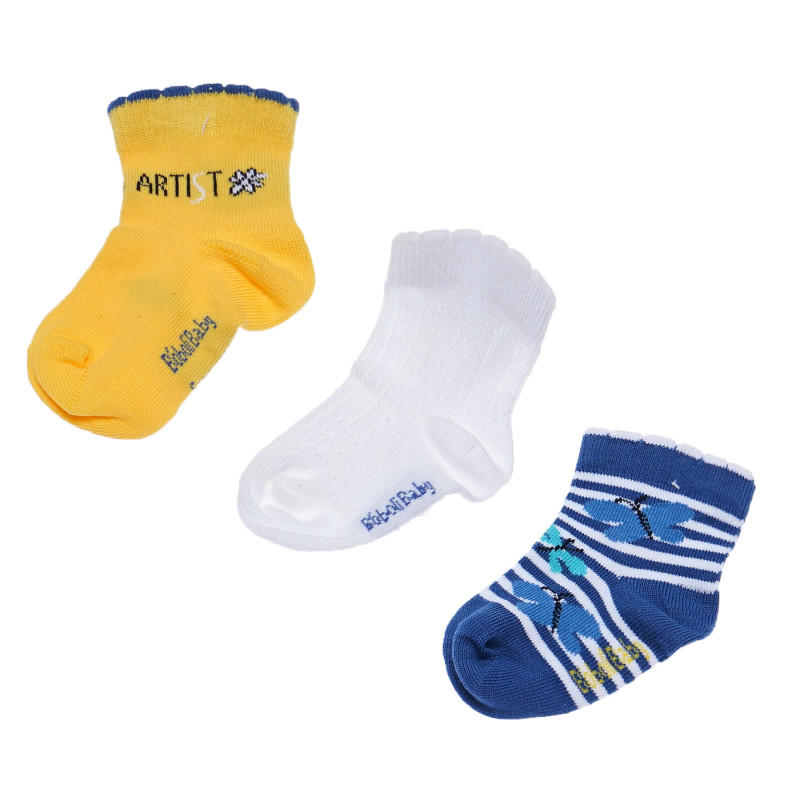 Σετ 3 ζευγάρια κάλτσες για κορίτσια, σε κίτρινο, λευκό και μπλε  180898
