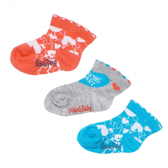 Σετ 3 ζευγάρια κάλτσες για κορίτσια, κόκκινο, γκρι και μπλε Boboli 180914 
