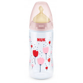 First Choice μπουκάλι σε ροζ χρώμα πολυπροπυλενίου, Termo control​ με πιπίλα μέσης ροής για ηλικία 0-6 μηνών, 300 ml. NUK 181481 7