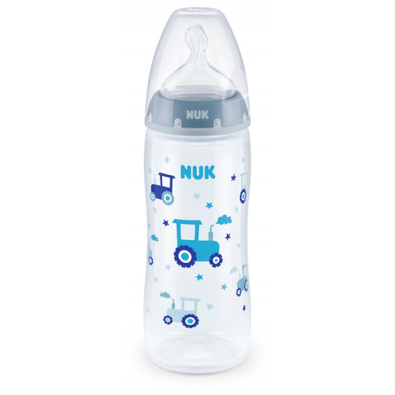 First Choice μπλε μπουκάλι πολυπροπυλενίου , Termo control​ με πιπίλα γρήγορης ροής για ηλικία 6-18 μηνών, 360 ml. NUK 181489 