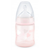 First Choice μπουκάλι πολυπροπυλενίου σε ροζ χρώμα με σχέδιο καρδιάς, τριαντάφυλλου με πιπίλα μέσης ροής για ηλικία 0-6 μηνών, 1 NUK 181498 