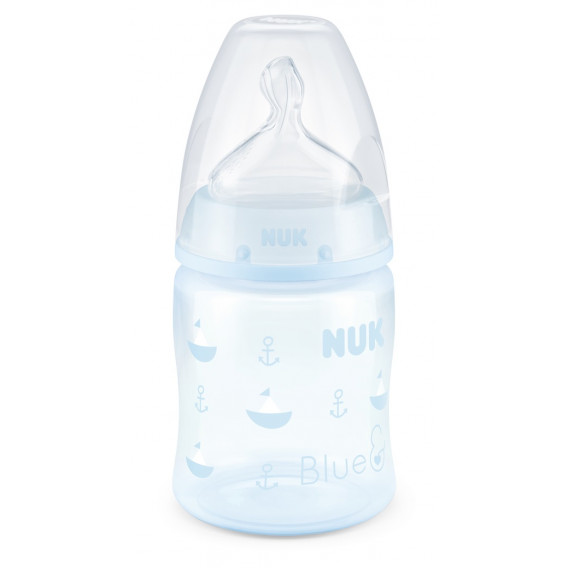 First Choice μπουκάλι πολυπροπυλενίου σε μπλε χρώμα, με πιπίλα μέσης ροής για ηλικία 0-6 μηνών, 150 ml. NUK 181500 