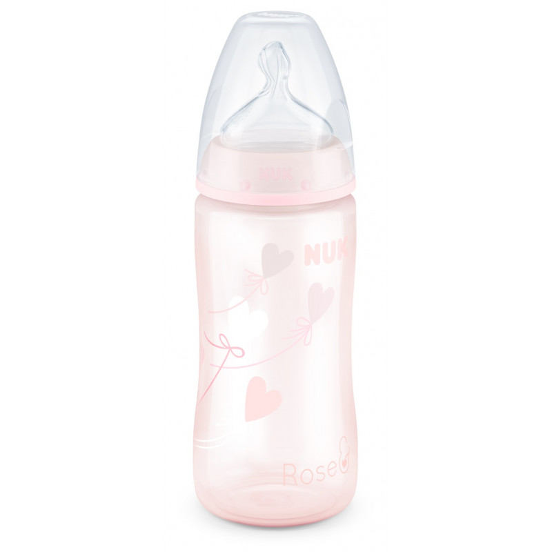 First Choice ροζ μπουκάλι πολυπροπυλενίου ,  με πιπίλα μέσης ροής για ηλικία 0-6 μηνών, 300 ml.6  181505