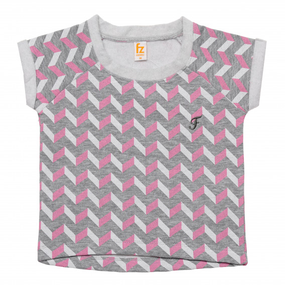 Βαμβακερό μπλουζάκι για κορίτσια με γεωμετρικό τύπωμα σε ροζ χρώμα FZ frendz 182077 