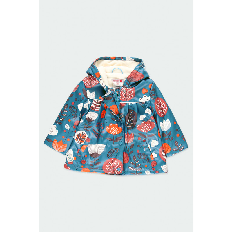 Αδιάβροχο μπουφάν με λουλουδάτο τύπωμα για κορίτσια, μπλε  185526