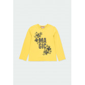 Βαμβακερή μπλούζα με μακριά μανίκια για κορίτσια με επιγραφή και floral σχέδιο, κίτρινο Boboli 185595 
