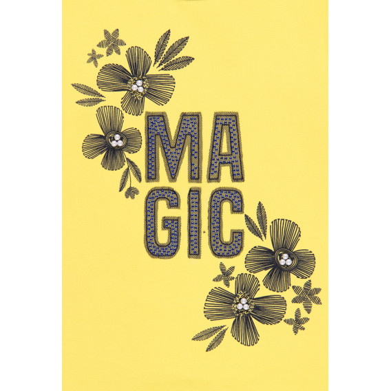 Βαμβακερή μπλούζα με μακριά μανίκια για κορίτσια με επιγραφή και floral σχέδιο, κίτρινο Boboli 185598 4