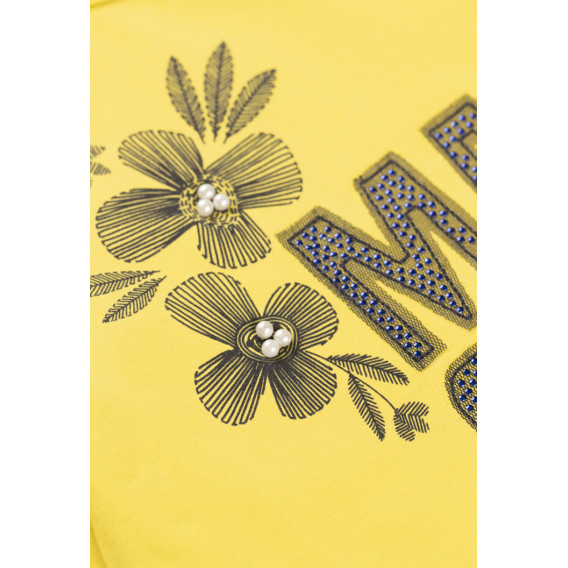 Βαμβακερή μπλούζα με μακριά μανίκια για κορίτσια με επιγραφή και floral σχέδιο, κίτρινο Boboli 185599 5