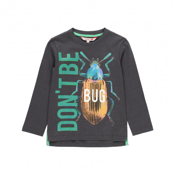 Βαμβακερή μπλούζα με μακριά μανίκια και επιγραφή για αγόρια, σκούρο γκρι Boboli 185643 