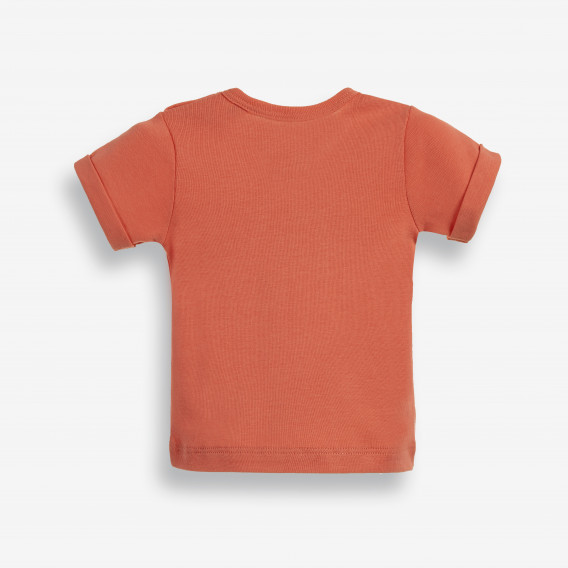 Βρεφικό, βαμβακερό μπλουζάκι για κορίτσι με στρίφωμα στα μανίκια και τυπωμένο σχέδιο, σε κοραλλί χρώμα PIPPO&PEPPA 185948 2