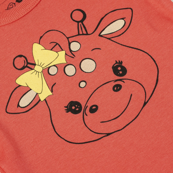 Βρεφικό, βαμβακερό μπλουζάκι για κορίτσι με στρίφωμα στα μανίκια και τυπωμένο σχέδιο, σε κοραλλί χρώμα PIPPO&PEPPA 185949 3