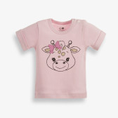 Βρεφικό, βαμβακερό μπλουζάκι,  με στρίφωμα στα μανίκια και τυπωμένο σχέδιο, για κορίτσι, σε χρώμα ροζ PIPPO&PEPPA 185951 