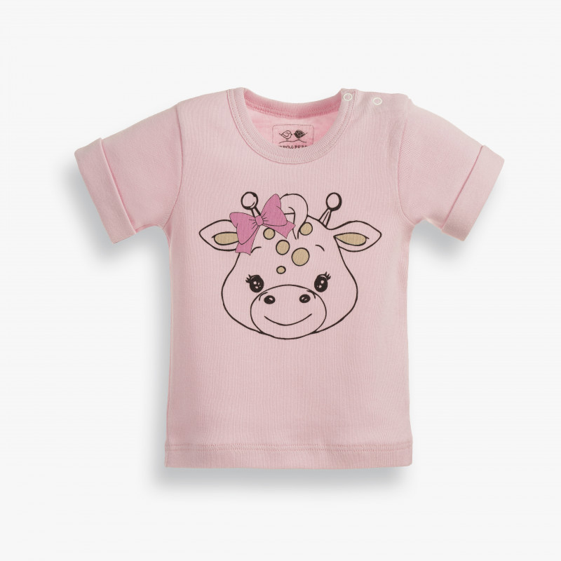 Βρεφικό, βαμβακερό μπλουζάκι,  με στρίφωμα στα μανίκια και τυπωμένο σχέδιο, για κορίτσι, σε χρώμα ροζ  185951