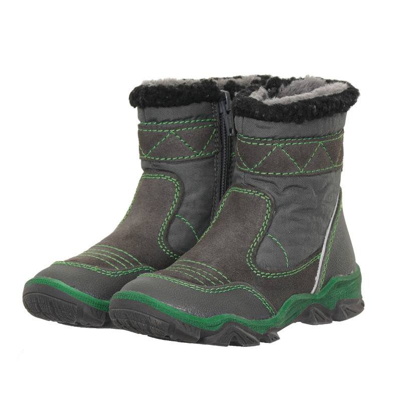 Γκρι δερμάτινες μπότες με πράσινες λεπτομέρειες  186061
