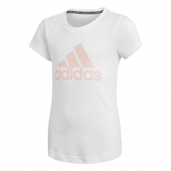 Μπλουζάκι επώνυμο με ροζ λογότυπο για ένα κορίτσι, λευκό Adidas 187265 