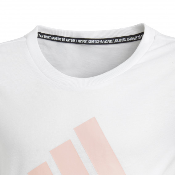 Μπλουζάκι επώνυμο με ροζ λογότυπο για ένα κορίτσι, λευκό Adidas 187269 5