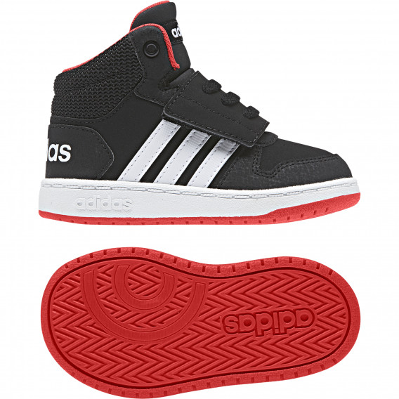 Ψηλά αθλητικά παπούτσια Adidas με άσπρες ρίγες και κρυφό velcro, μαύρα Adidas 187839 