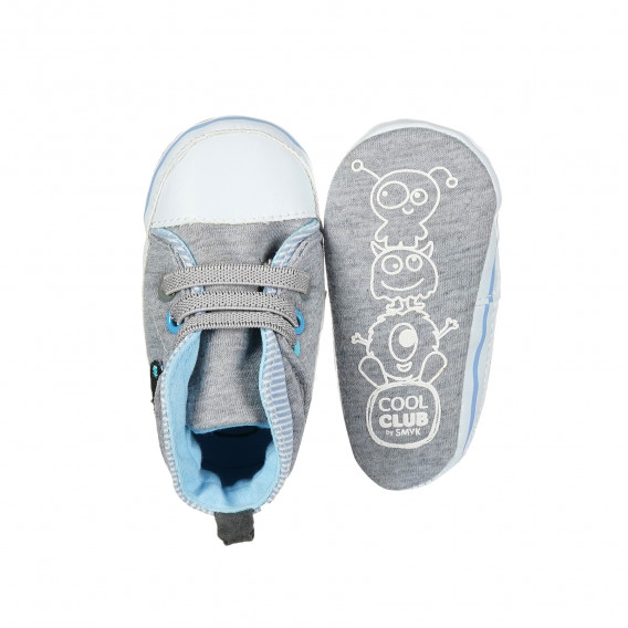 Βαμβακερά παιδικά παπούτσια για αγόρι, γκρι με μπλε λεπτομέρειες και απλικέ Cool club 188577 3