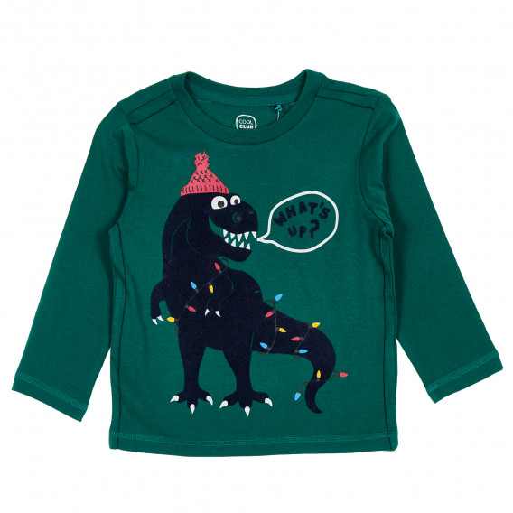 Βαμβακερή, μακρυμάνικη μπλούζα σε πράσινο χρώμα με σχέδιο δεινόσαυρο, για αγόρι Cool club 188983 