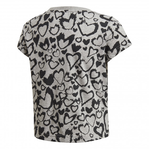 Γκρι μπλουζάκι με στάμπες καρδιάς και ροζ λογότυπο Adidas 193150 2
