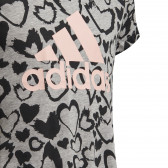Γκρι μπλουζάκι με στάμπες καρδιάς και ροζ λογότυπο Adidas 193152 4