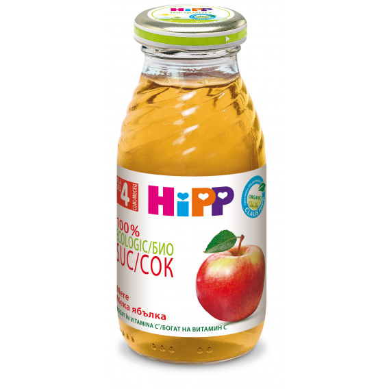 Βιολογικός χυμός μήλου, 3-5 μηνών, γυάλινη φιάλη 200 ml. Hipp 19634 