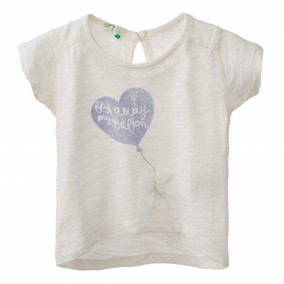 Βαμβακερό μπλουζάκι για ένα κορίτσι, λευκό με καρδιά Benetton 199290 