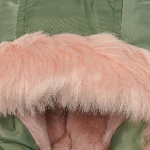 Βρεφικό μπουφάν με ροζ γουνάκι στην κουκούλα, πράσινο Cool club 204133 3