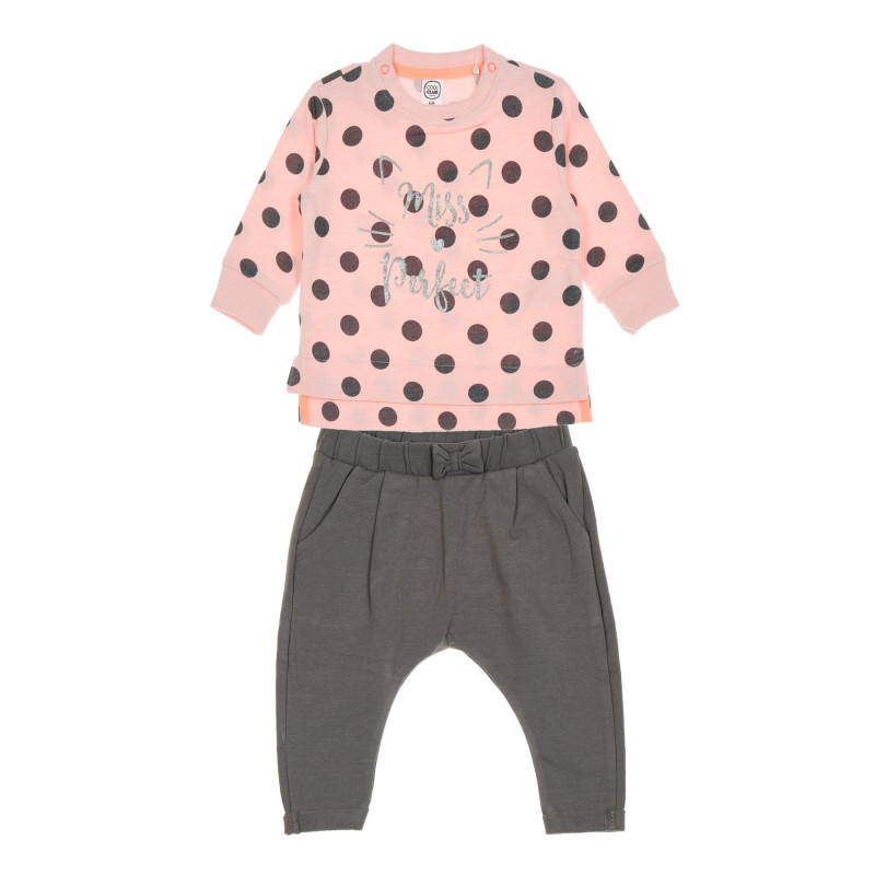 Βρεφικό σετ μπλούζα και παντελόνι, σε ροζ και γκρι χρώμα  204155