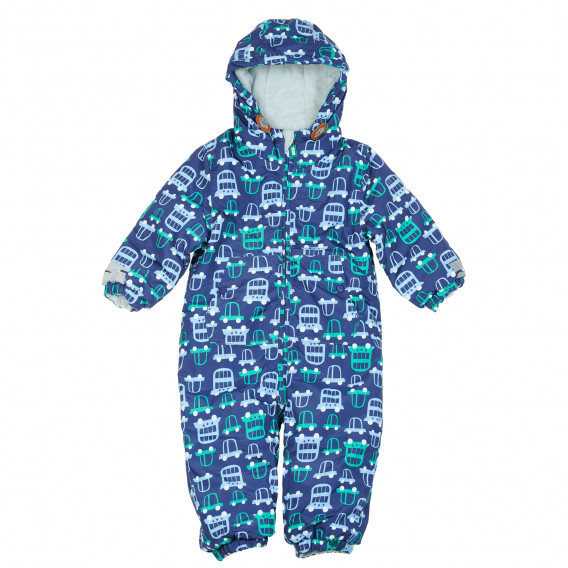 Μονοκόμματο snowsuit με τύπωμα αυτοκινήτου για μωρό, μπλε Cool club 204250 