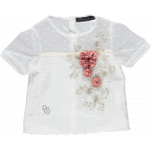Κοντομάνικη μπλούζα με floral απλικέ και κουμπιά στο πίσω μέρος για ένα κορίτσι Picolla Speranza 20433 2