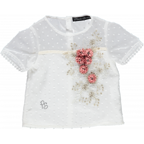 Κοντομάνικη μπλούζα με floral απλικέ και κουμπιά στο πίσω μέρος για ένα κορίτσι Picolla Speranza 20433 2