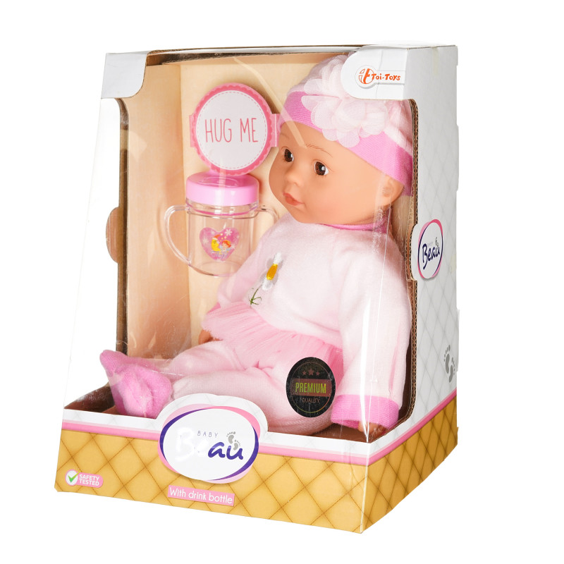 Χαριτωμένη κούκλα μωρό με μπιμπερό 30 cm ροζ  207443
