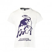 Βαμβακερό  T-shirt για αγόρι, σε λευκό χρώμα με τυπωμένο σχέδιο ταύρο και επιγραφή Lamborghini 20855 